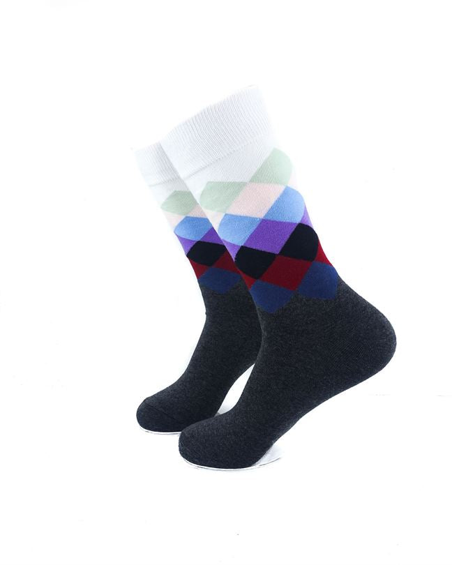 cooldesocks checkered colorful white crew socks left view image