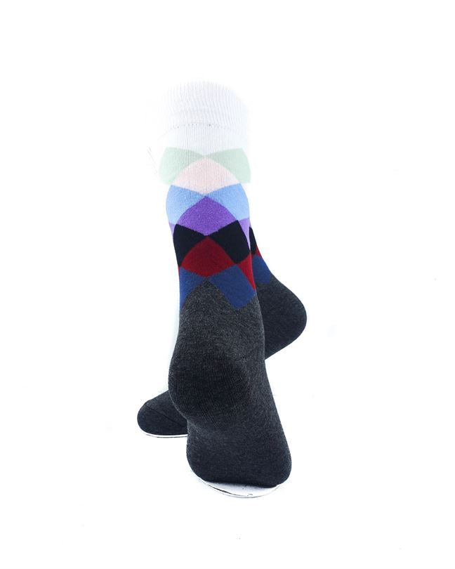 cooldesocks checkered colorful white crew socks rear view image