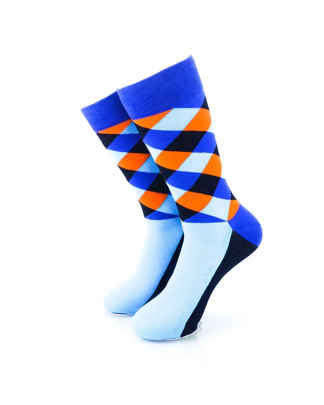 cooldesocks checkered neo blue crew socks front view image