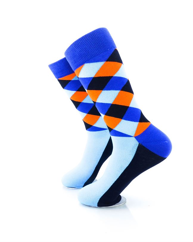 cooldesocks checkered neo blue crew socks left view image