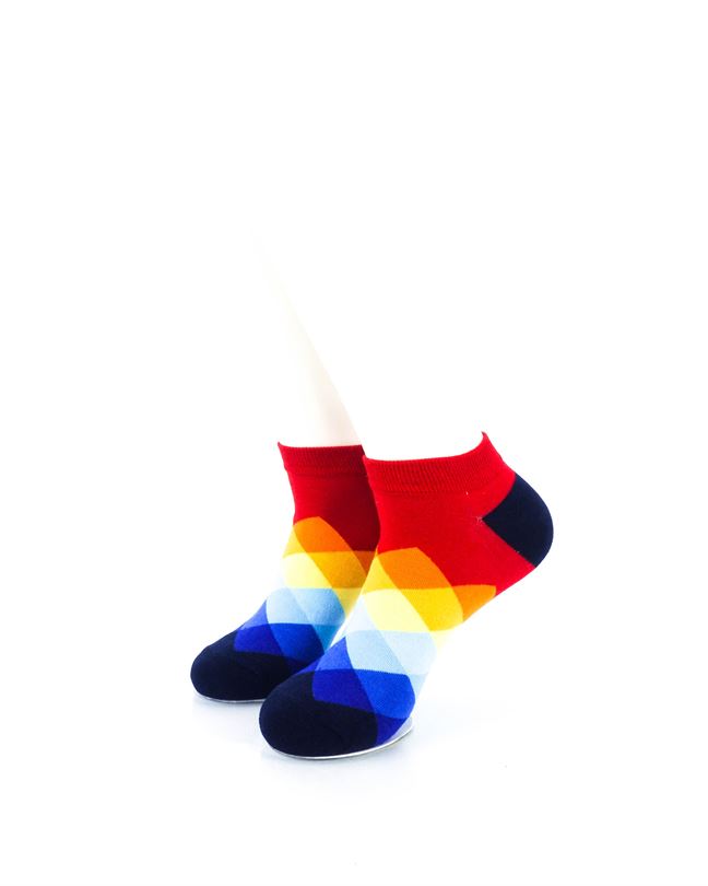 cooldesocks checkered rainbow red ankle socks front view image