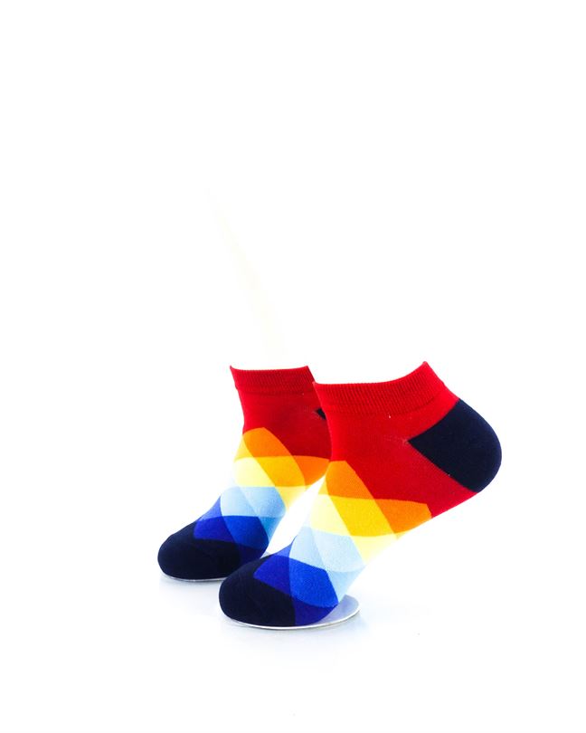 cooldesocks checkered rainbow red ankle socks left view image