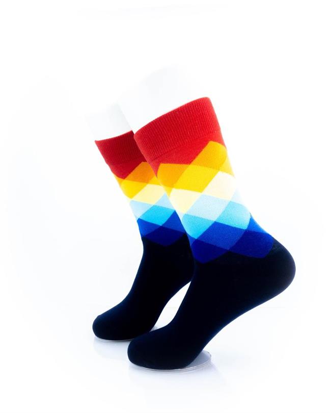 cooldesocks checkered rainbow red crew socks left view image
