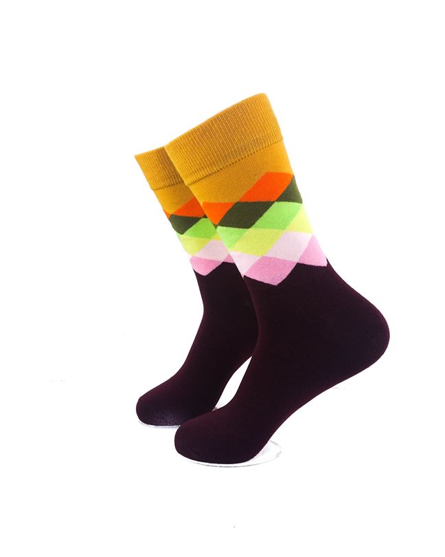 cooldesocks checkered retro gold crew socks left view image