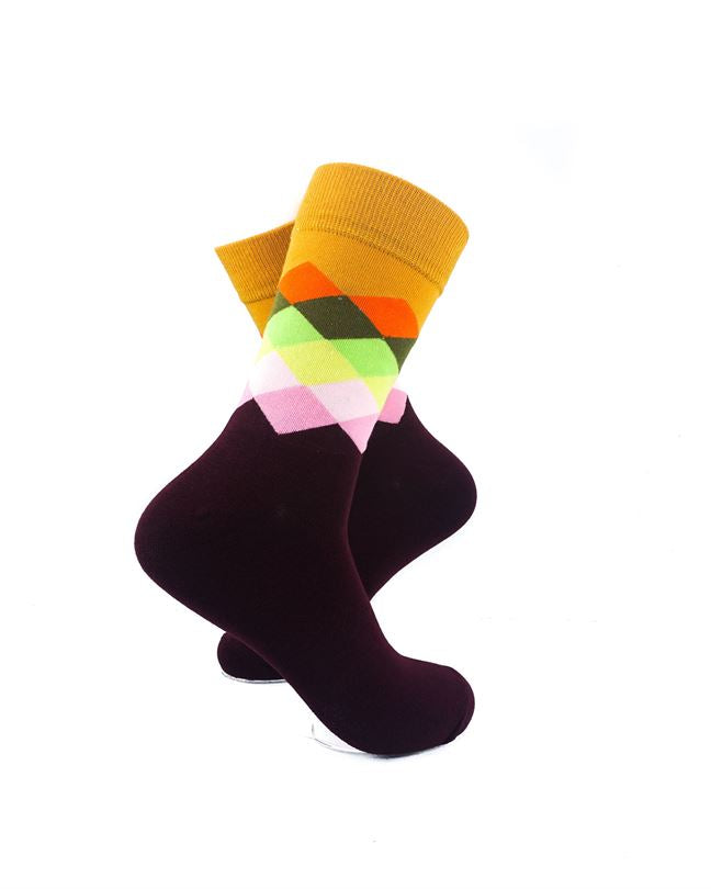 cooldesocks checkered retro gold crew socks right view image