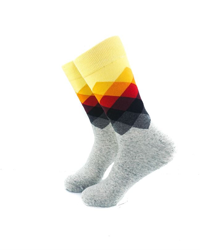 cooldesocks checkered yellow gray crew socks left view image