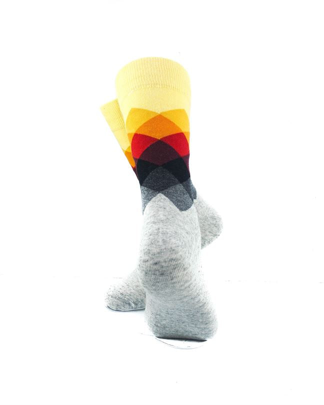 cooldesocks checkered yellow gray crew socks rear view image