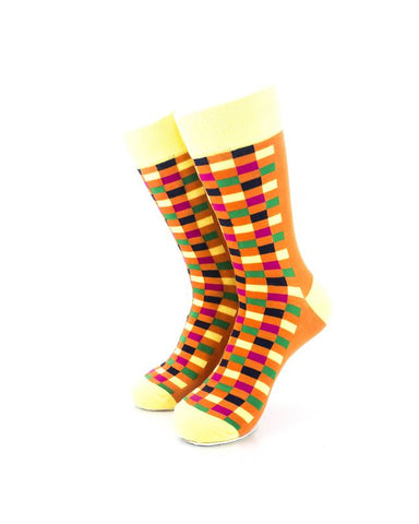 cooldesocks checkers orange yellow crew socks front view image