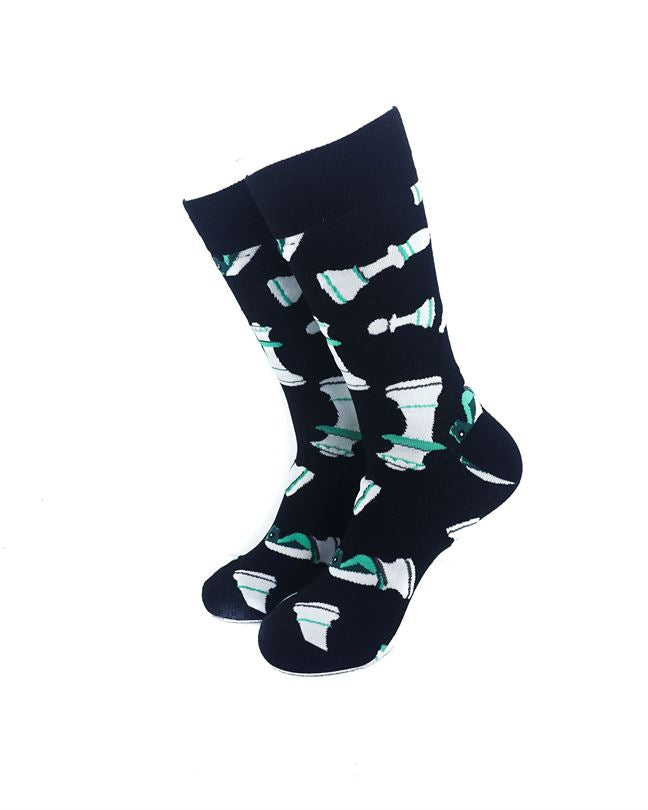 cooldesocks chess pieces green crew socks front view image