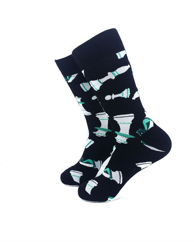 cooldesocks chess pieces green crew socks left view image
