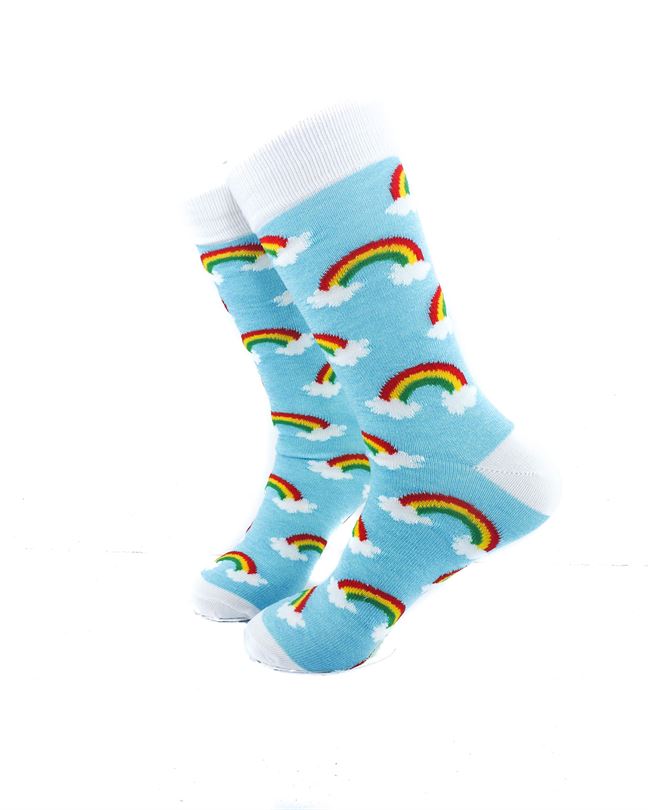 cooldesocks cloud rainbows baby blue crew socks left view image