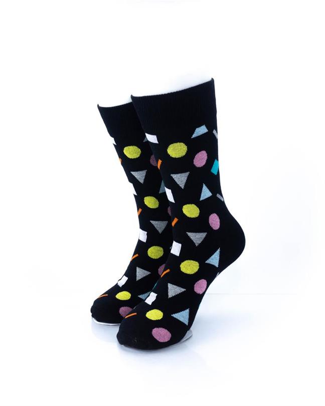 cooldesocks colorful geometry black crew socks front view image