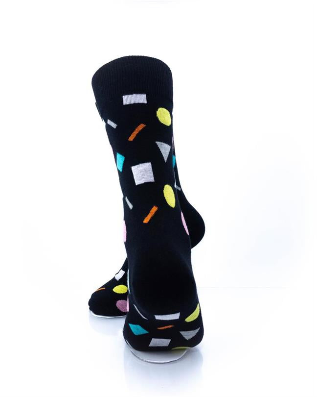 cooldesocks colorful geometry black crew socks rear view image