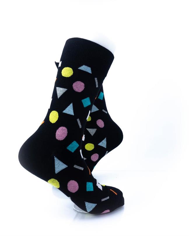 cooldesocks colorful geometry black crew socks right view image