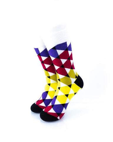 cooldesocks colorful triangles crew socks front view image
