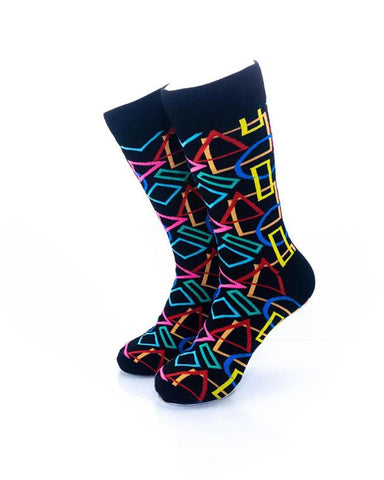 cooldesocks colurful geometry crew socks front view image