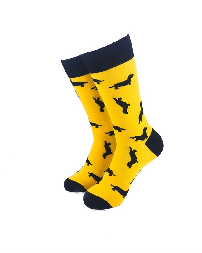 cooldesocks dachshunds pattern yellow crew socks front view image