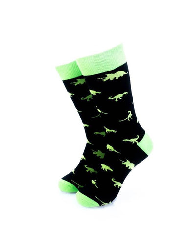 cooldesocks dino print neon green crew socks front view image