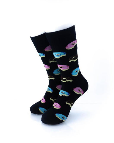 cooldesocks donuts black crew socks front view image