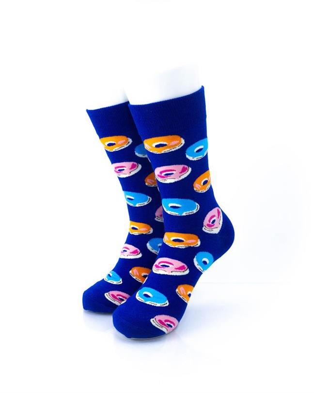 cooldesocks donuts blue crew socks front view image
