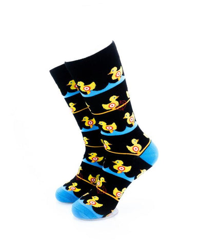 cooldesocks duck carnival black crew socks front view image