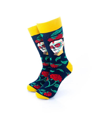 cooldesocks frida kahlo black crew socks front view image