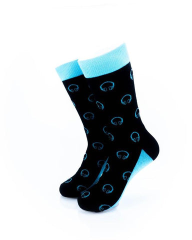 cooldesocks headset neon blue crew socks front view image