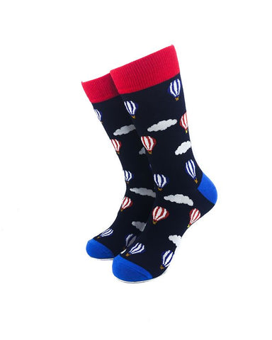 cooldesocks hot air balloons red blue crew socks front view image