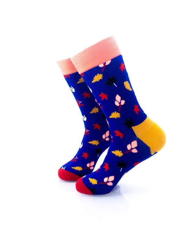 cooldesocks leaves pattern neon crew socks left view image