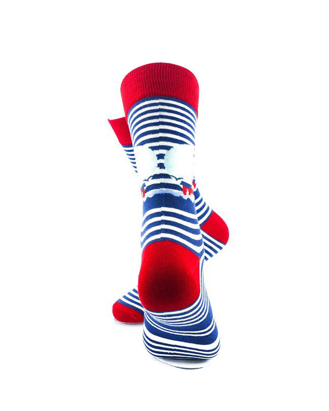 cooldesocks lighthouse blue stripes crew socks rear view image