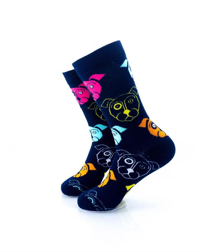 cooldesocks neon dog blue crew socks left view image