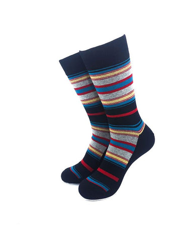 cooldesocks old school stripes on black crew socks front view image