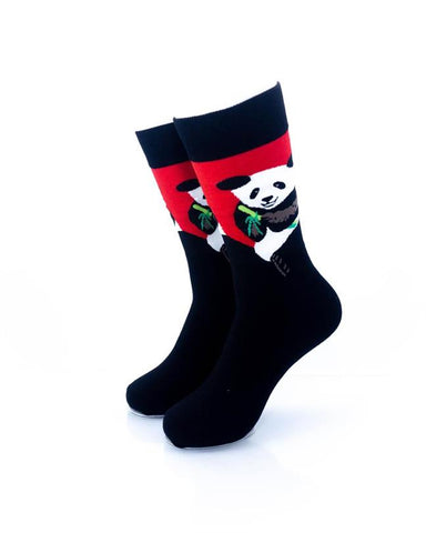 cooldesocks panda eating bamboo crew socks front view image