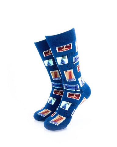 cooldesocks philately blue crew socks front view image