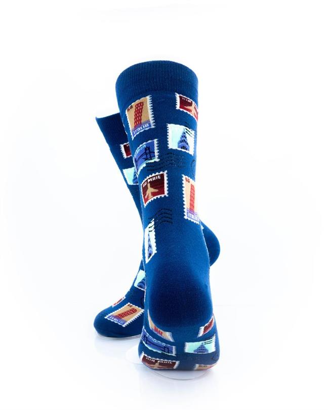 cooldesocks philately blue crew socks rear view image