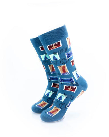 cooldesocks philately teal crew socks front view image