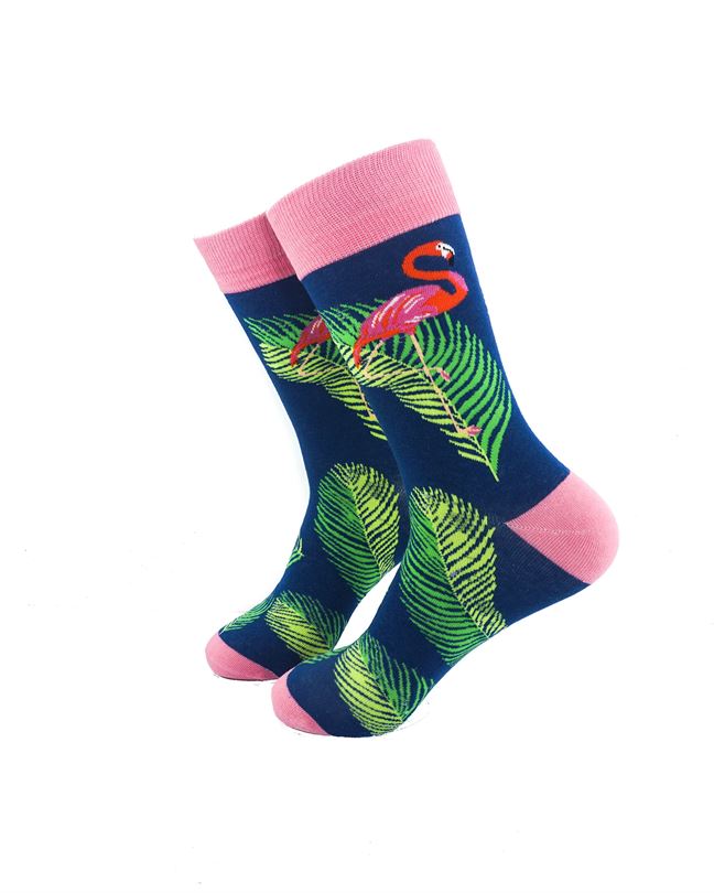 cooldesocks pink flamingo fern leaves crew socks left view image