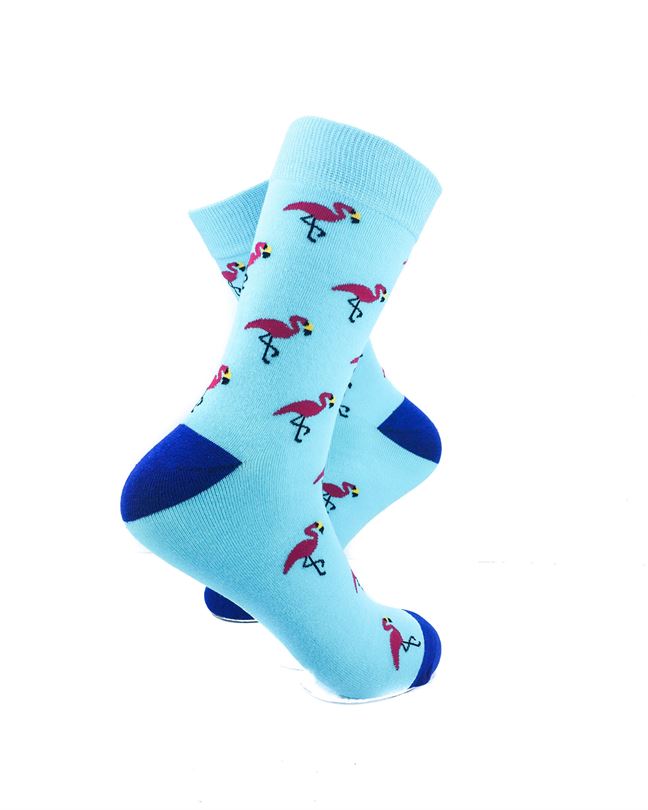 cooldesocks pink flamingos baby blue crew socks right view image