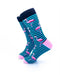 cooldesocks pink flamingos blue stripes crew socks left view image
