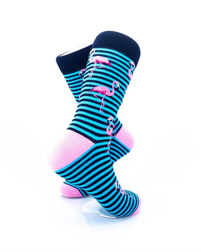 cooldesocks pink flamingos blue stripes crew socks right view image