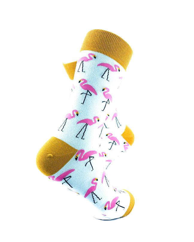 cooldesocks pink flamingos gold crew socks right view image