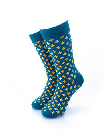cooldesocks plus sign teal crew socks front view image