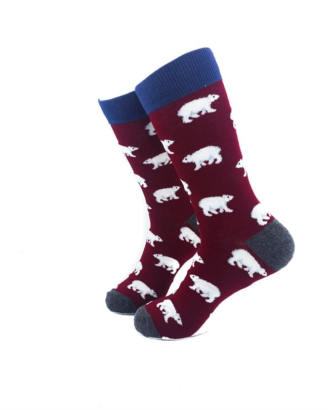 cooldesocks polar bear blue maroon crew socks left view image