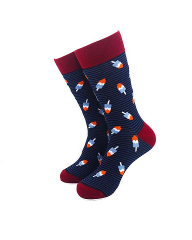 cooldesocks popsicles blue stripes crew socks front view image