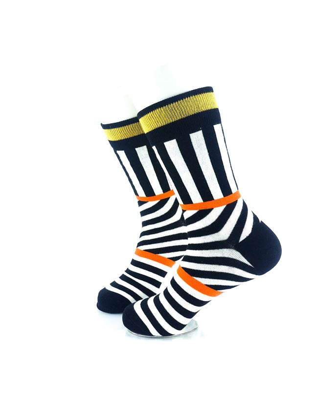 cooldesocks psychedelic bw orange gold crew socks left view image