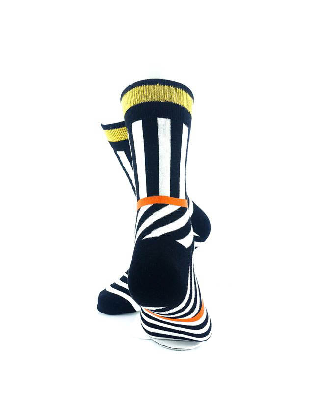 cooldesocks psychedelic bw orange gold crew socks rear view image