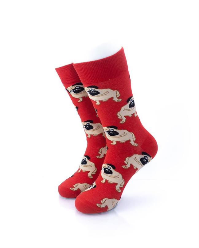 cooldesocks pugs red crew socks front view image