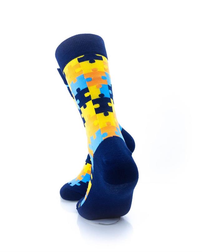 cooldesocks puzzle blue crew socks rear view image