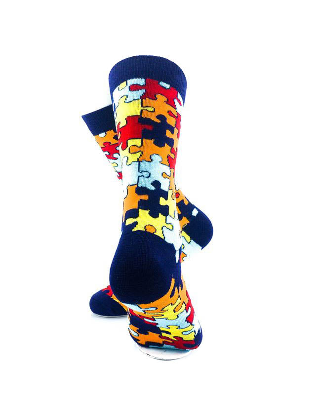 cooldesocks puzzle colorful crew socks rear view image