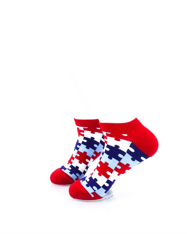 cooldesocks puzzle red ankle socks left view image